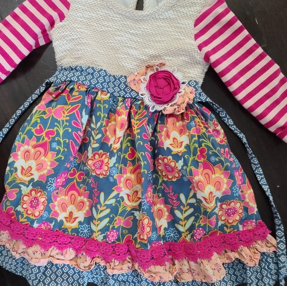 Multi floral ruffle boutique girls dress 3T counting daisies - Picture 3 of 5
